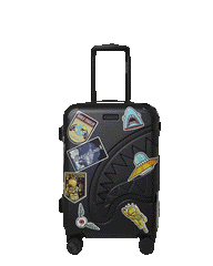 THE JOURNEY BEGINS SHARKITECTURE CARRY-ON LUGGAGE BLACK WITH EXTRA STICKERS