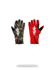 LEFT RED / RIGHT CAMO MONEY DRIPS GLOVES