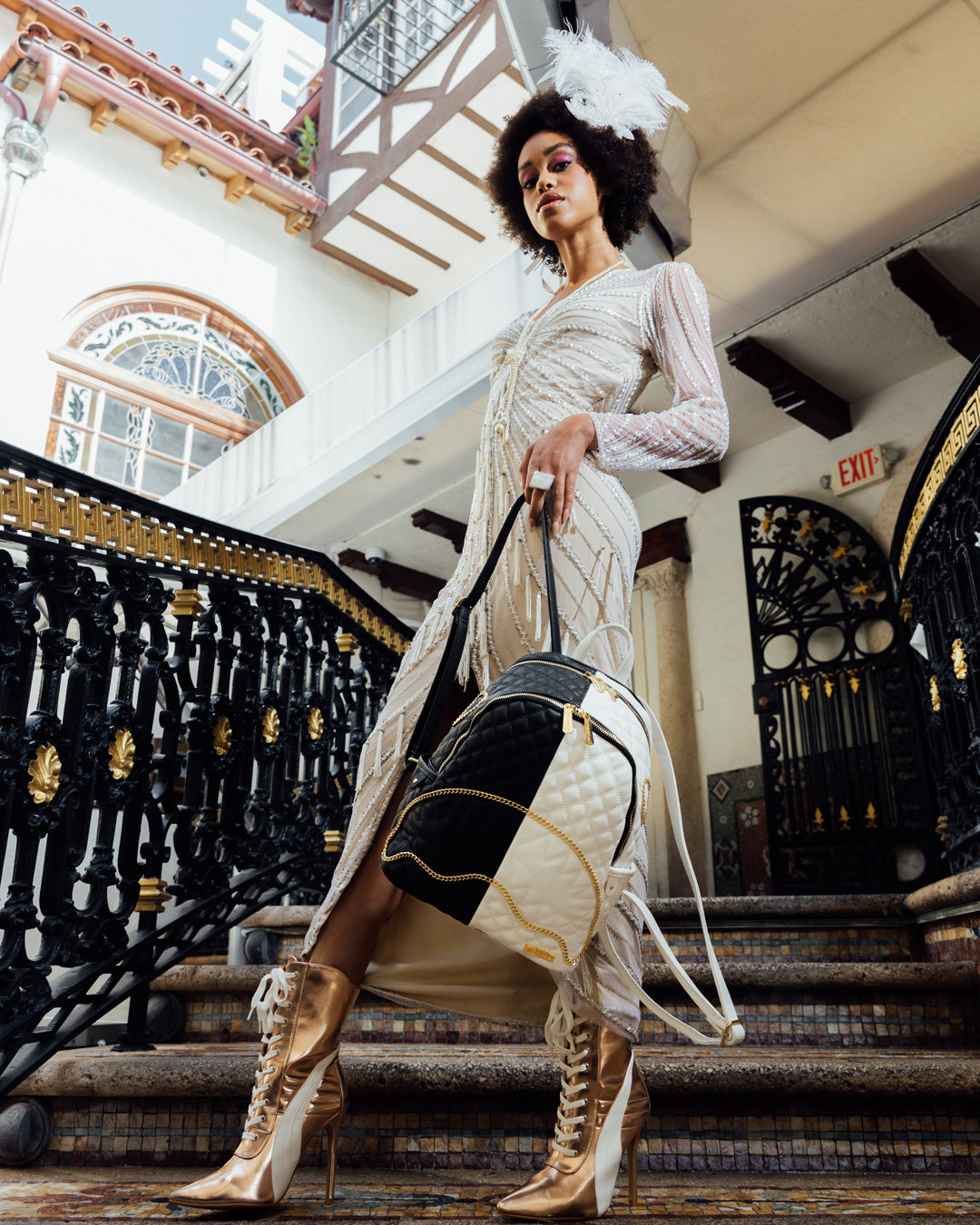 LEVELED UP SPLIT QUILT SHARK SAVAGE BACKPACK