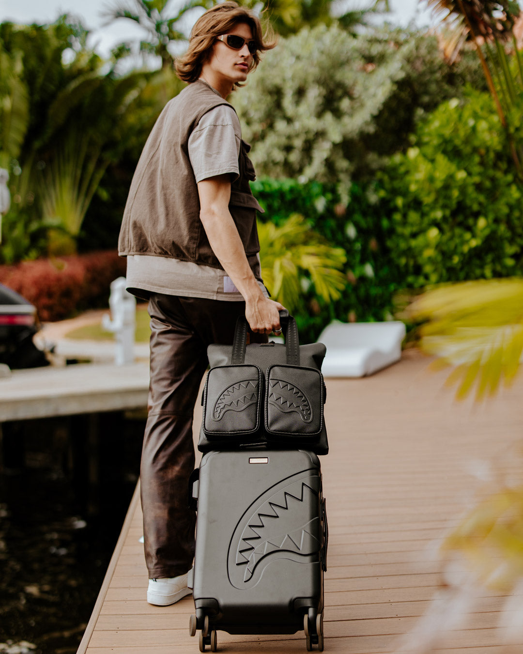 REALITY CHECK SHARKITECTURE CARRY-ON JETBLACK LUGGAGE (GOLD HARDWARE)