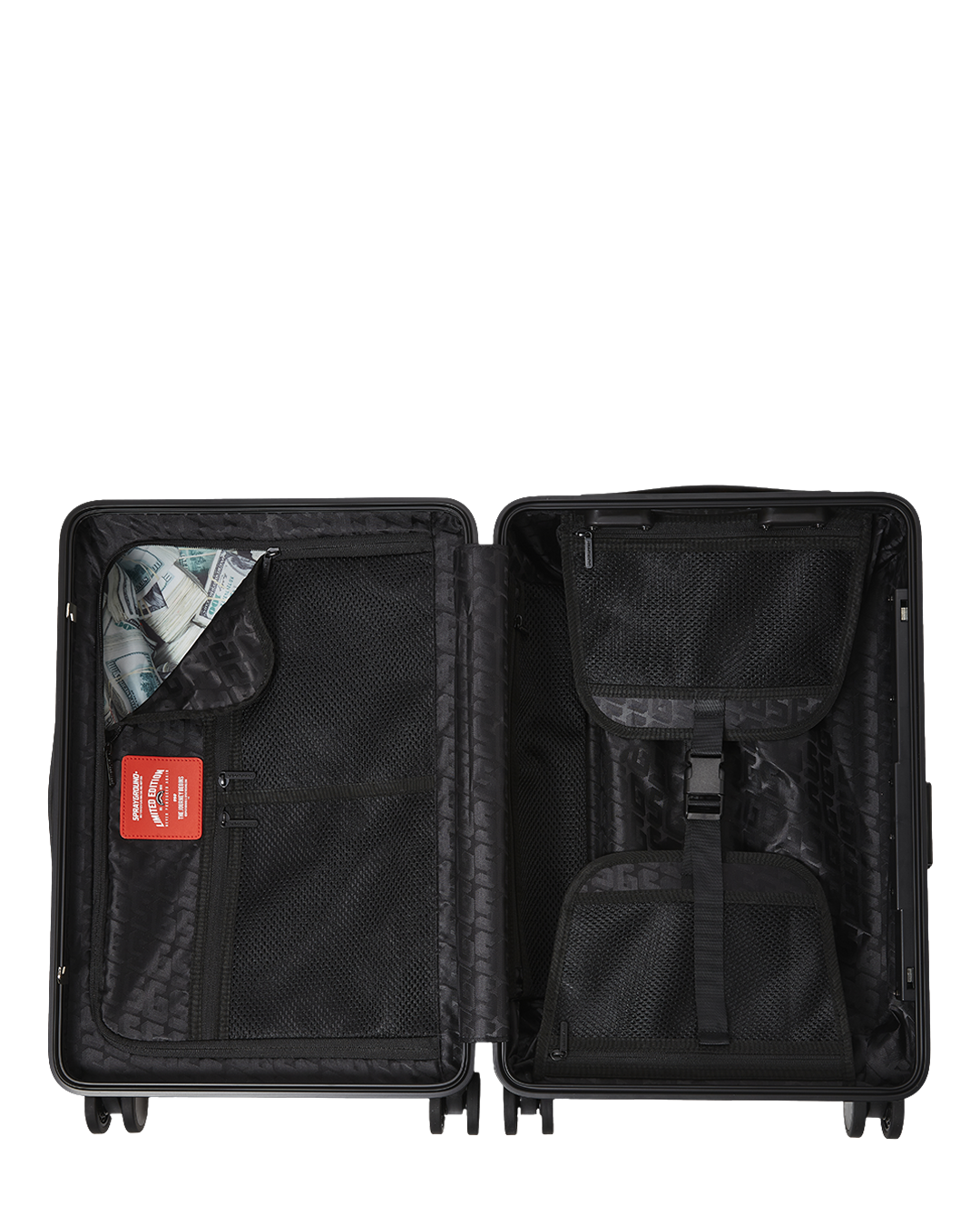 THE JOURNEY BEGINS SHARKITECTURE CARRY-ON LUGGAGE BLACK WITH EXTRA STICKERS