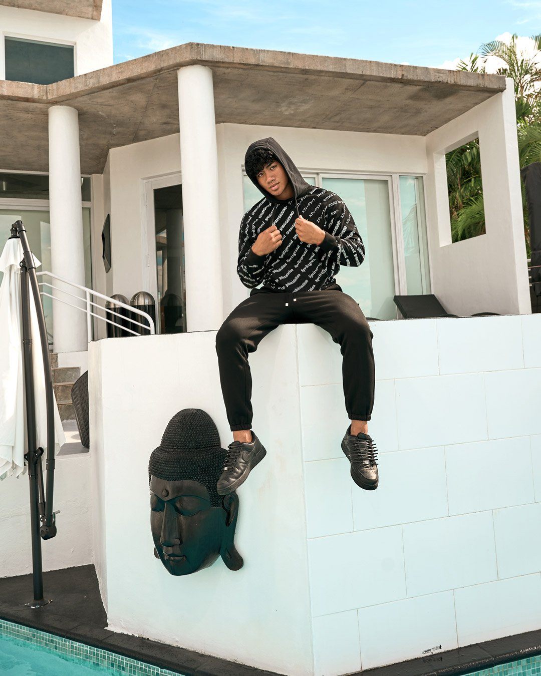 SG LOGO REPEAT HOODIE PULLOVER BLACK