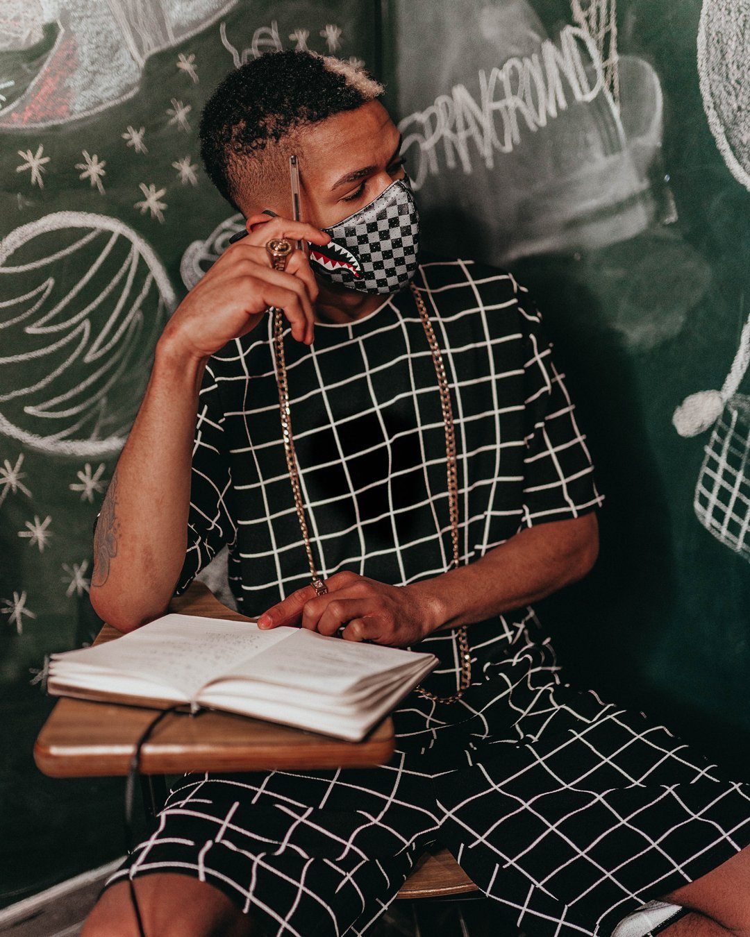 SHARKS IN PARIS (GRAY) VEGAN LEATHER FACE MASK